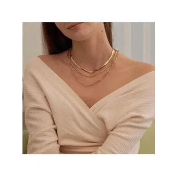 Jewelry - GOLD 14k Gold Plated 3pc Paperclip Herringbone Necklace Set